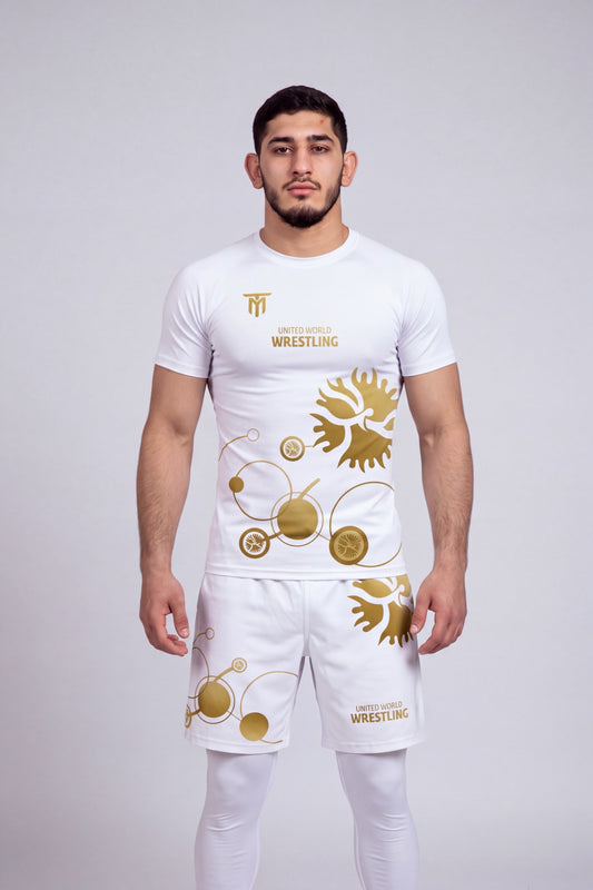 CUSTOM WHITE GOLD SET + WHITE TRAINING LEGGINGS 3/4 PACK