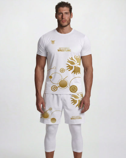 CUSTOM WHITE GOLD SET + WHITE TRAINING LEGGINGS 3/4 PACK