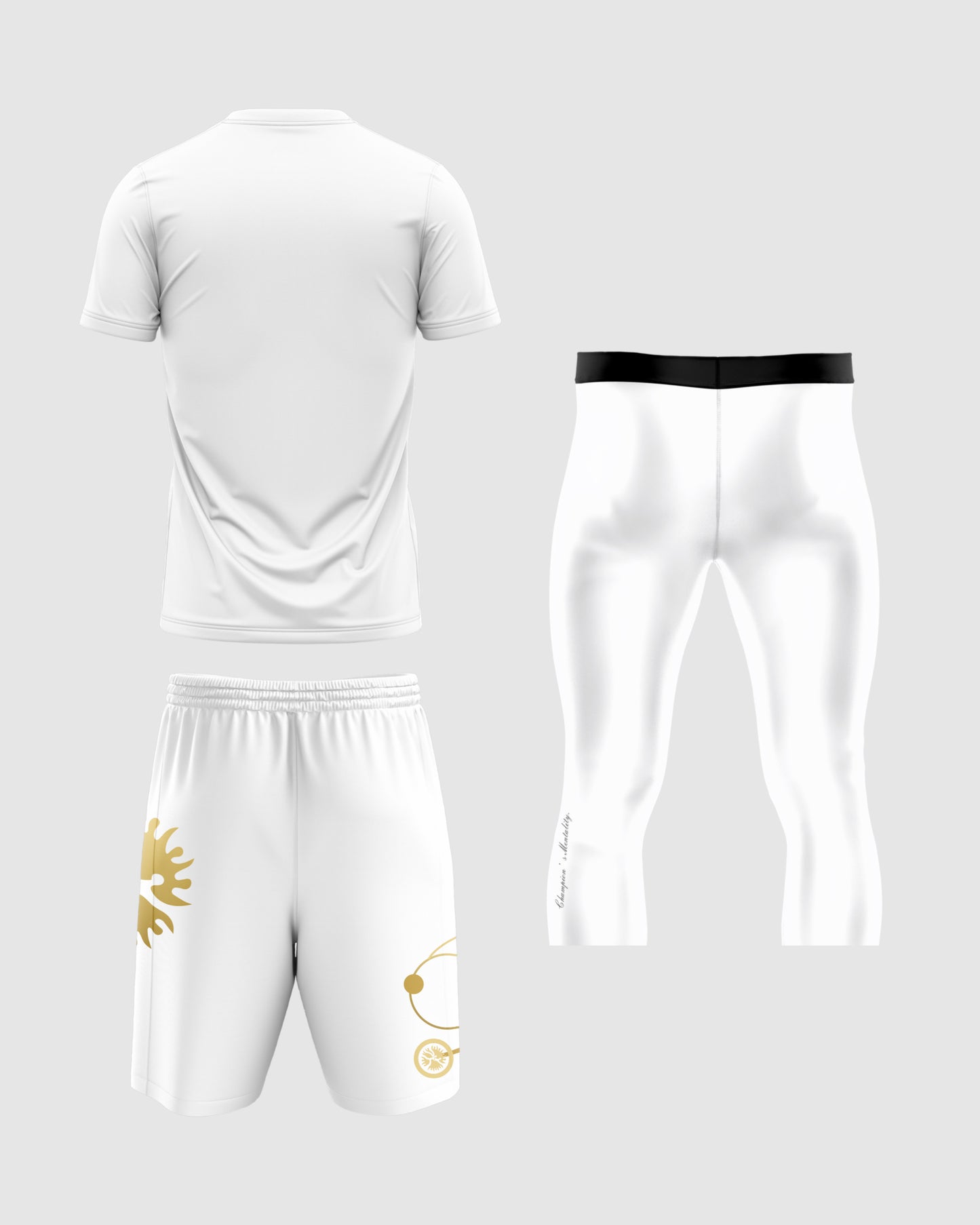 CUSTOM WHITE GOLD SET + WHITE TRAINING LEGGINGS 3/4 PACK