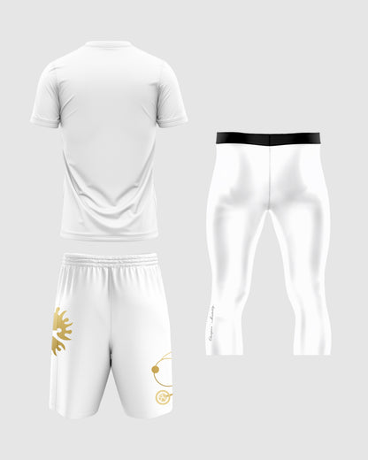 CUSTOM WHITE GOLD SET + WHITE TRAINING LEGGINGS 3/4 PACK